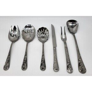 LOT OF 6 Reed and Barton Stainless Steel Queen's Garden SERVING PIECES Flatware